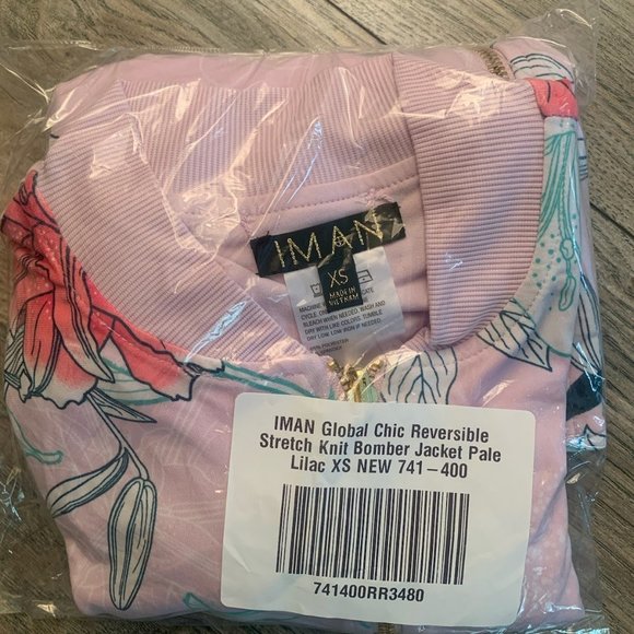 NWT IMAN GLOBAL CHIC REVERSIBLE STRETCH KNIT BOMBER JACKET PALE LILAC XS - Picture 8 of 10